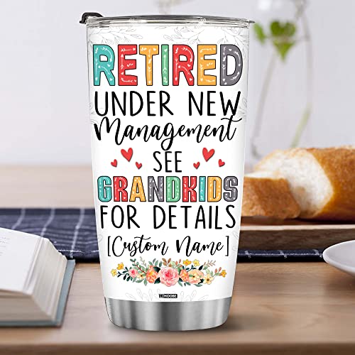 Retired Tumbler Retired Under New Management See Grandkids For Details Tumbler Funny Happy Retirement Gift For Grandma Women From Grandkids On Mothers Day Birthday Anniversary Christmas
