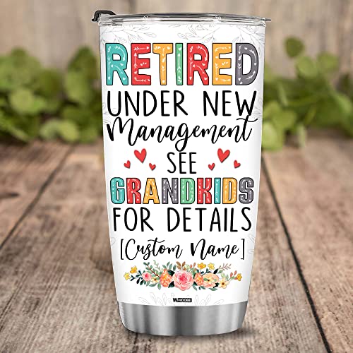 Retired Tumbler Retired Under New Management See Grandkids For Details Tumbler Funny Happy Retirement Gift For Grandma Women From Grandkids On Mothers Day Birthday Anniversary Christmas