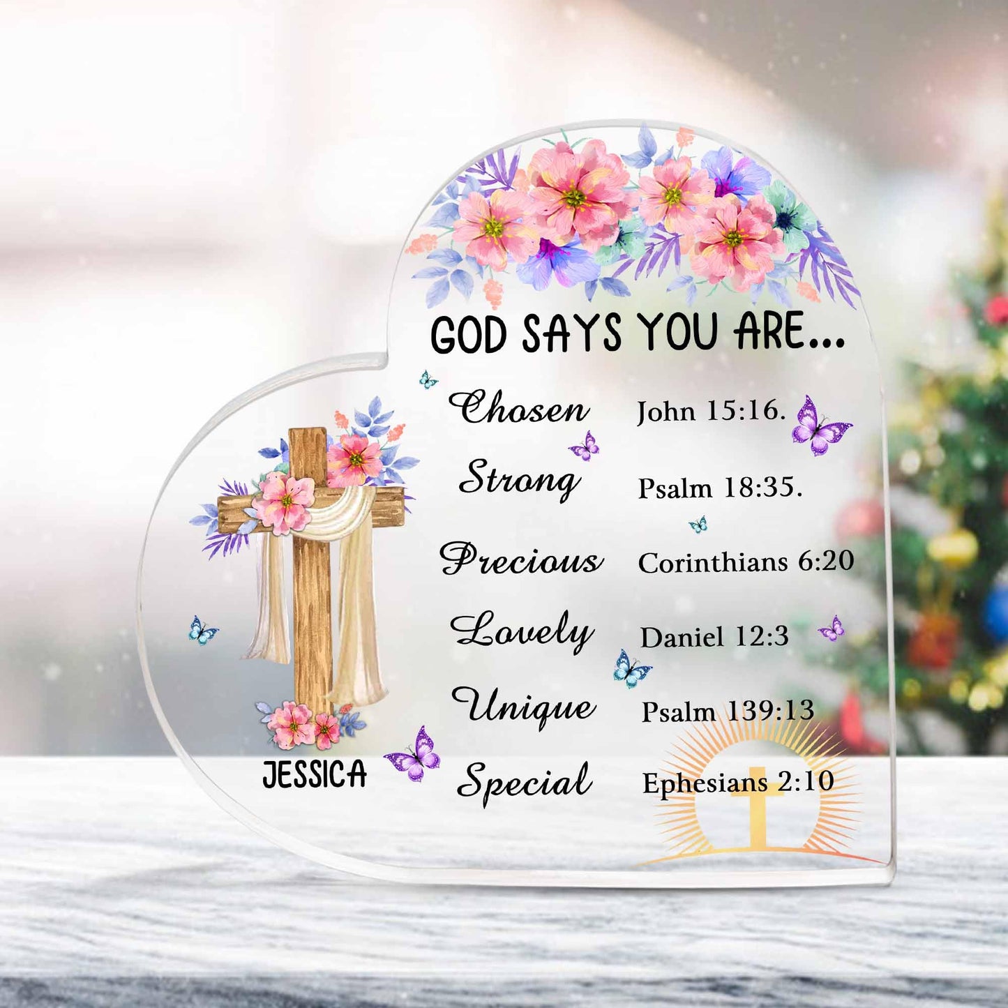 Christian Gifts, Family Religious Gifts for Men Women, Heart-shaped Christian Acrylic Plaque, Christmas Acrylic Plaque, Christian Decorations for Home, Religious Decor, Christian Friend Gifts
