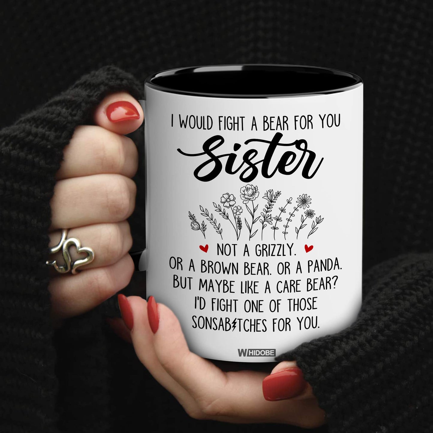 Gift for Sister Mug, Sister Gift for Sister, Sister I Would Fight A Bear Mug, Sister Birthday Gift Coffee Cup, Women, Woman, Mom, Daughter, Brother, Sister Bestie On Christmas Anniversary S2