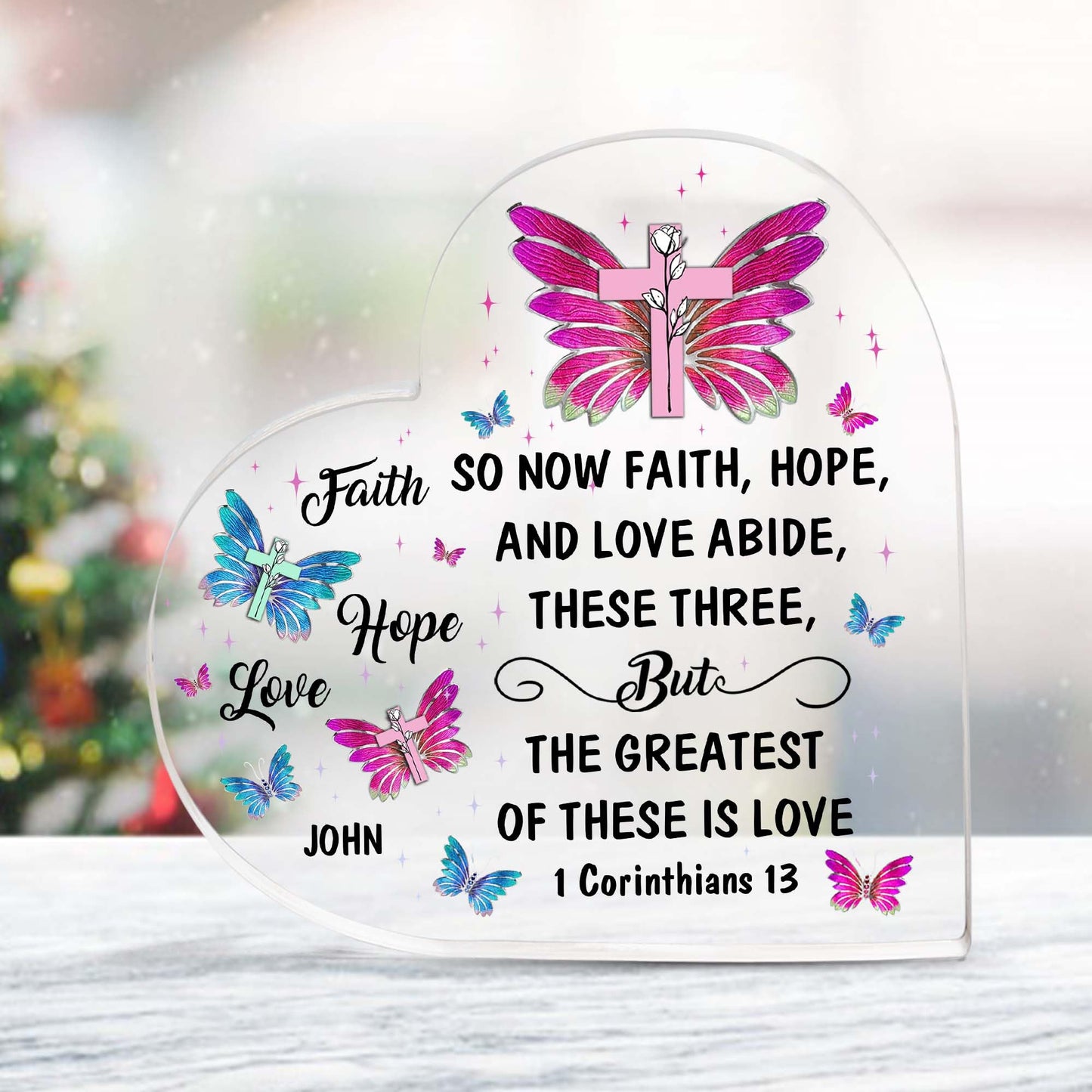 Christian Gifts, Family Religious Gifts for Men Women, Heart-shaped Christian Acrylic Plaque, Christmas Acrylic Plaque, Christian Decorations for Home, Religious Decor, Christian Friend Gifts