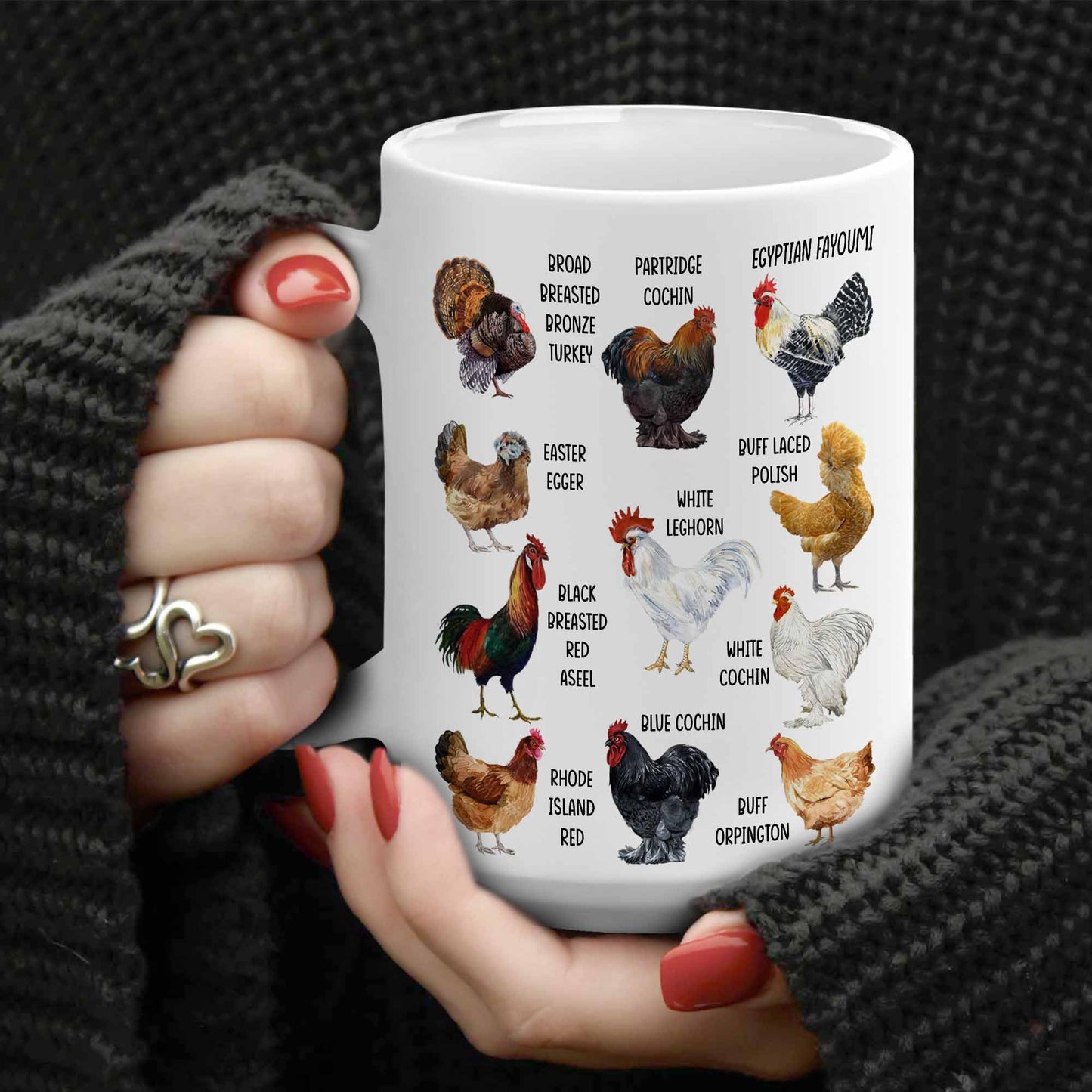 Breeds of Chickens Mug - Chicken Lover Gifts for Women, Chicken Mom Gifts, Chicken Mug Gifts for Chicken Owners, Chicken Coffee Mug with Roosters, Farm Chicken Themed Gifts White Mug 15OZ
