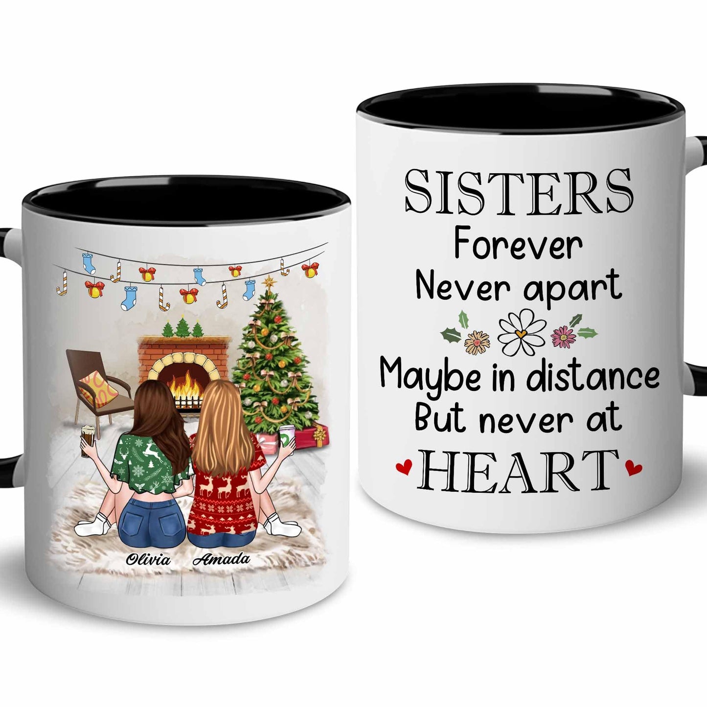 Gift for Sister Mug, Sister Gift for Sister, Best Sister Ever Mug, Sister Birthday Gift Coffee Cup, Side by Side Or Miles Apart Sisters Will Always Be Connected By Heart Women, Mom, Daughter