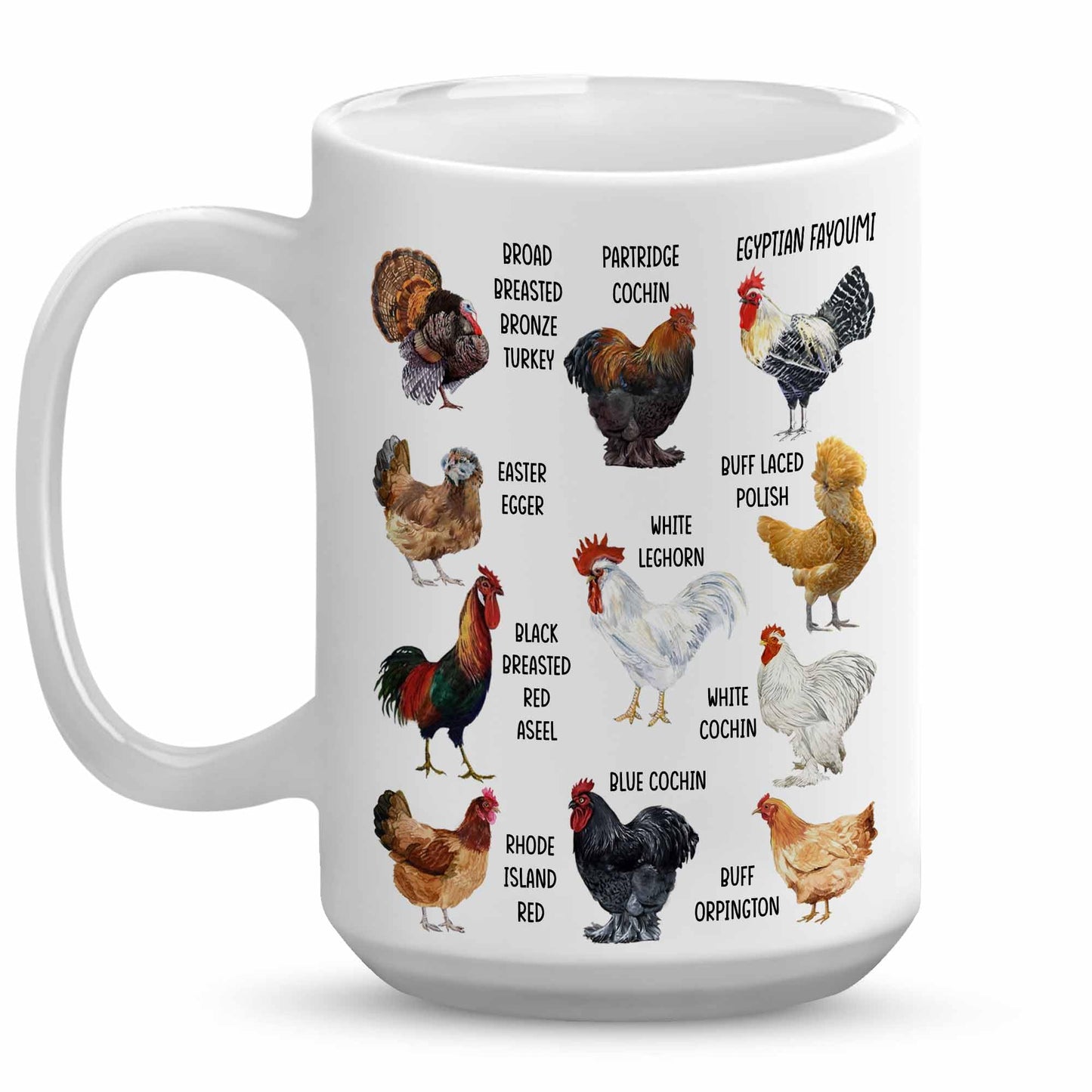Breeds of Chickens Mug - Chicken Lover Gifts for Women, Chicken Mom Gifts, Chicken Mug Gifts for Chicken Owners, Chicken Coffee Mug with Roosters, Farm Chicken Themed Gifts White Mug 15OZ