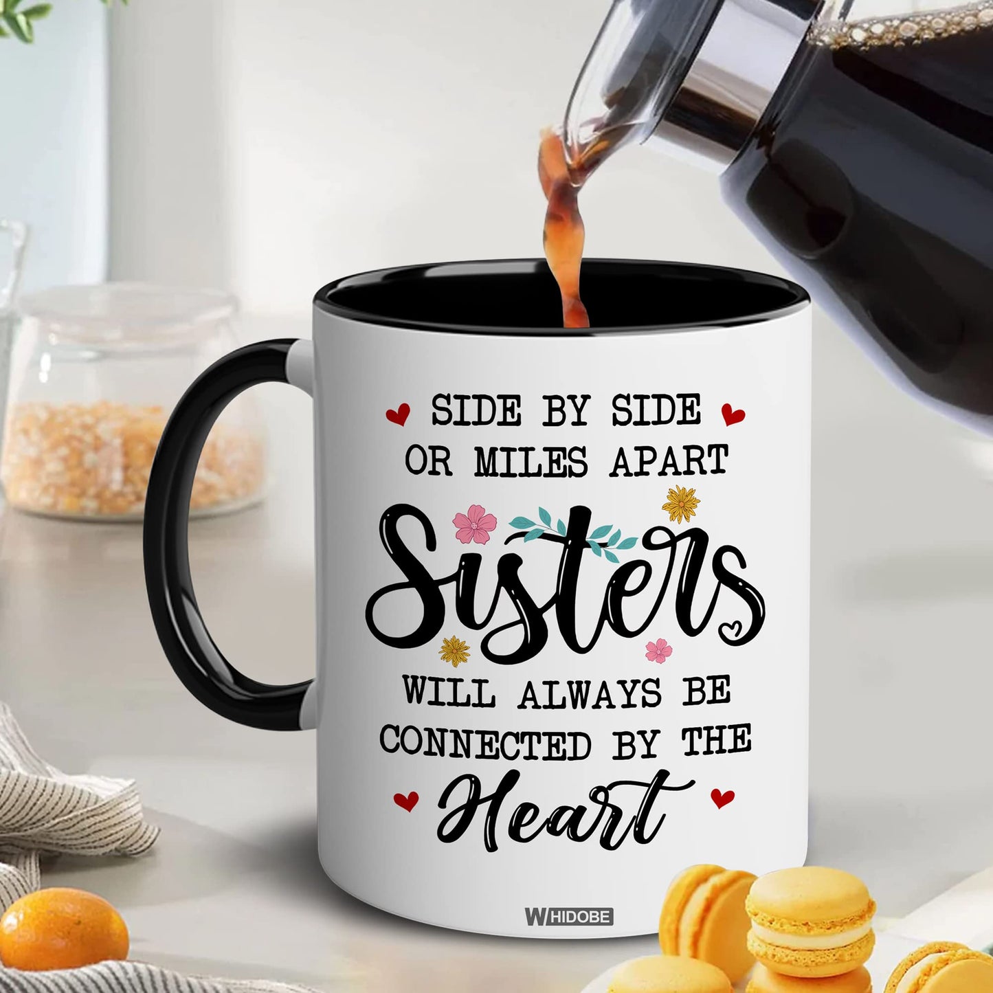 Gift for Sister Mug, Sister Gift for Sister, Best Sister Ever Mug, Sister Birthday Gift Coffee Cup, Side by Side Or Miles Apart Sisters Will Always Be Connected By Heart Women, Mom, Daughter