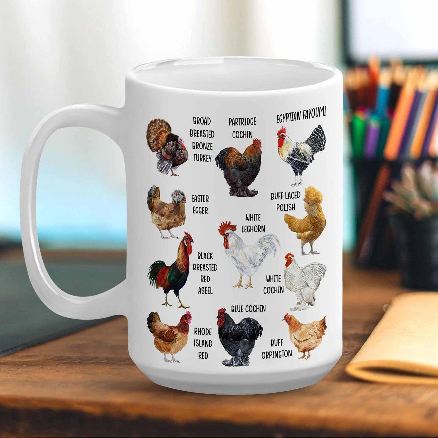 Breeds of Chickens Mug - Chicken Lover Gifts for Women, Chicken Mom Gifts, Chicken Mug Gifts for Chicken Owners, Chicken Coffee Mug with Roosters, Farm Chicken Themed Gifts White Mug 15OZ