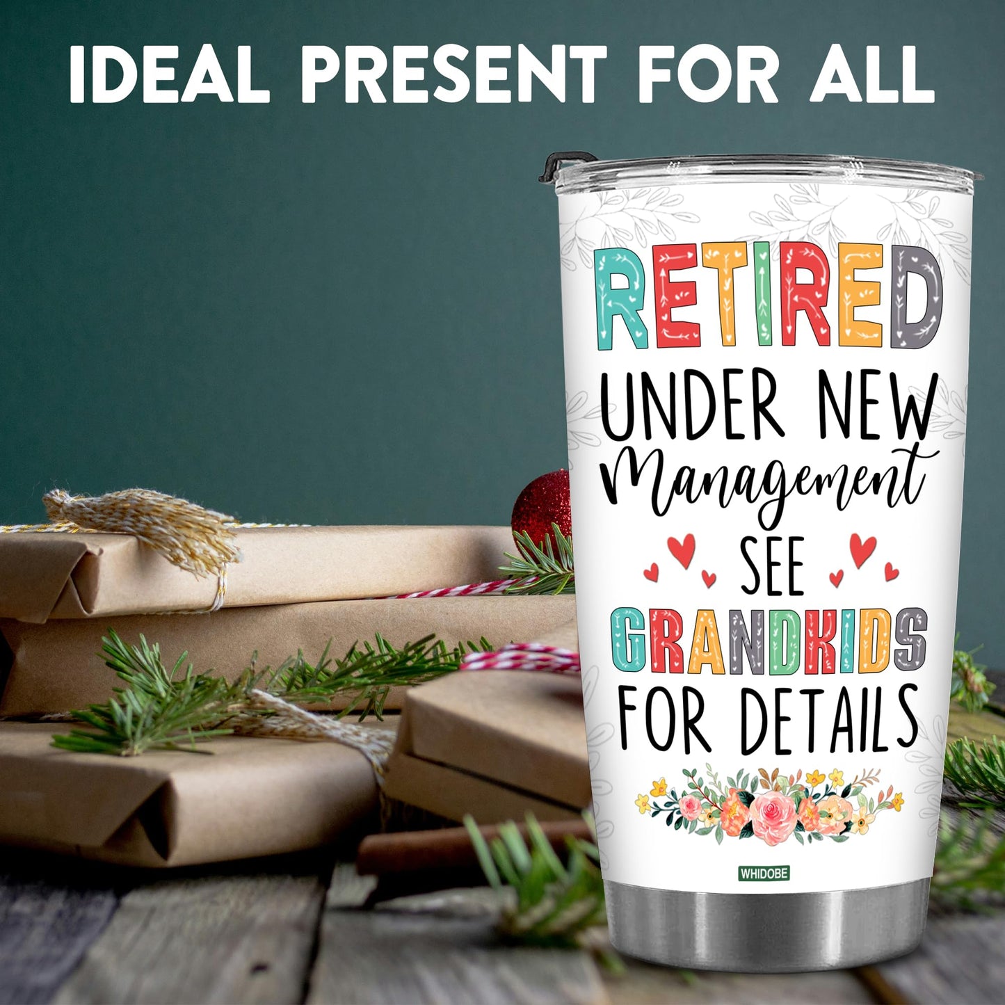 Retired Tumbler Retired Under New Management See Grandkids For Details Tumbler Funny Happy Retirement Gift For Grandma Women From Grandkids On Mothers Day Birthday Anniversary Christmas
