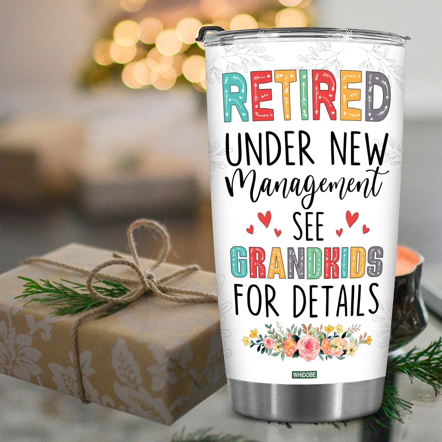 Retired Tumbler Retired Under New Management See Grandkids For Details Tumbler Funny Happy Retirement Gift For Grandma Women From Grandkids On Mothers Day Birthday Anniversary Christmas