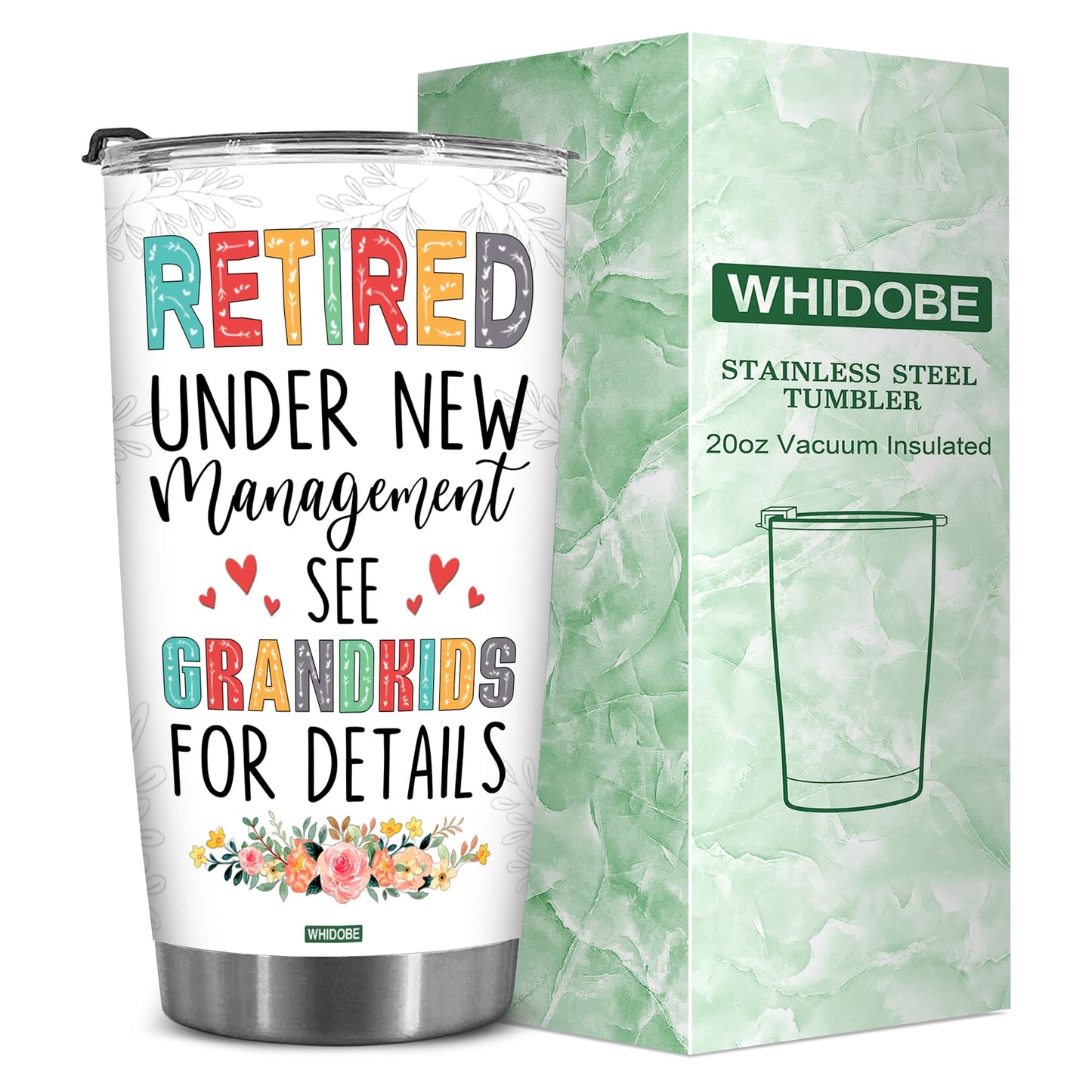 Retired Tumbler Retired Under New Management See Grandkids For Details Tumbler Funny Happy Retirement Gift For Grandma Women From Grandkids On Mothers Day Birthday Anniversary Christmas