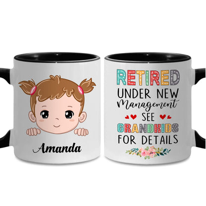 Retired Mug Retirement Mug Retired Under New Management See Grandkids For Details Mug Funny Happy Retirement Gift For Grandma Women From Grandkids On Mothers Day Birthday Christmas Accent 11OZ