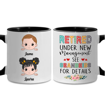 Retired Mug Retirement Mug Retired Under New Management See Grandkids For Details Mug Funny Happy Retirement Gift For Grandma Women From Grandkids On Mothers Day Birthday Christmas Accent 11OZ